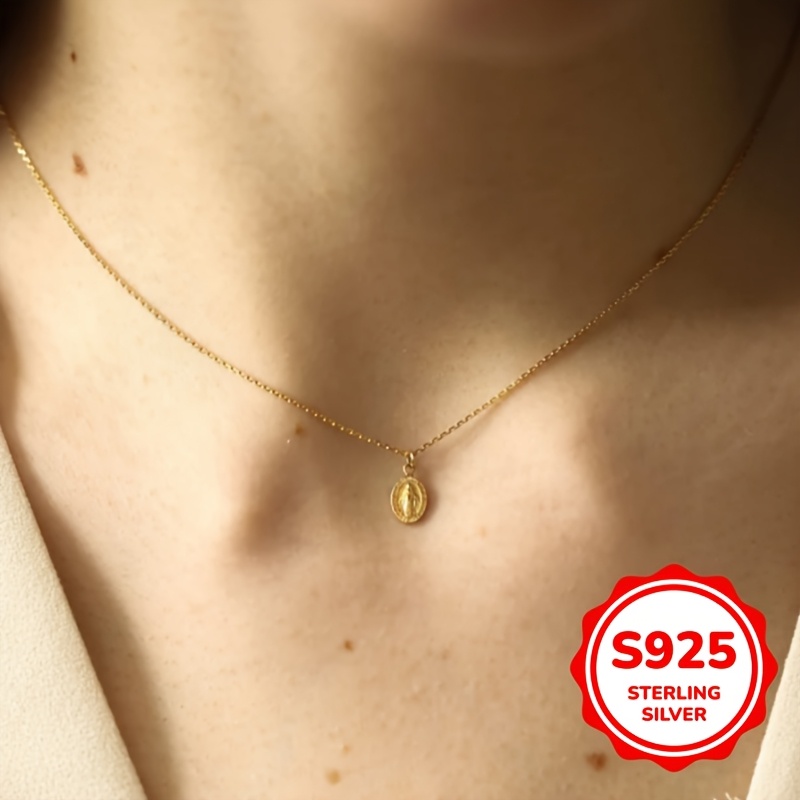 925 Silver Pendant Necklace Vintage Angel 18K Golden Plated Durable